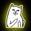 Whimsical vintage cat with raised middle finger in colorful neon