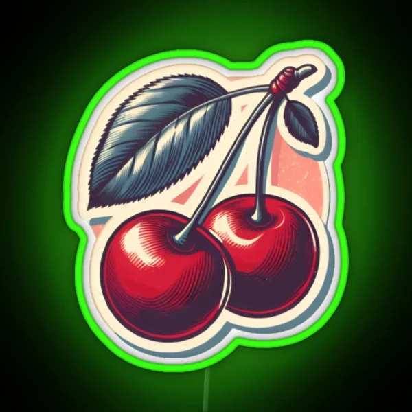 Vintage Cherries Retro Fruit Art Hydro Led Red Food RGB Neon Sign