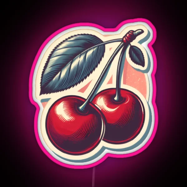 Vintage Cherries Retro Fruit Art Hydro Led Red Food RGB Neon Sign