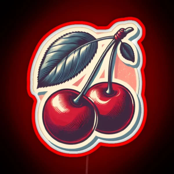 Vintage Cherries Retro Fruit Art Hydro Led Red Food RGB Neon Sign