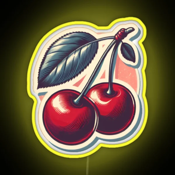 Vintage Cherries Retro Fruit Art Hydro Led Red Food RGB Neon Sign
