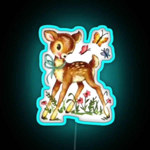 Vintage Cottagecore Deer Fawn Led RGB Neon Sign