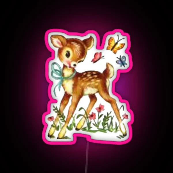 Vintage Cottagecore Deer Fawn Led RGB Neon Sign