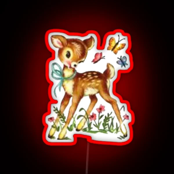 Vintage Cottagecore Deer Fawn Led RGB Neon Sign
