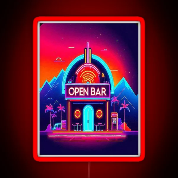 Vintage Desert Landscape Open Bar Neon RGB Neon Sign