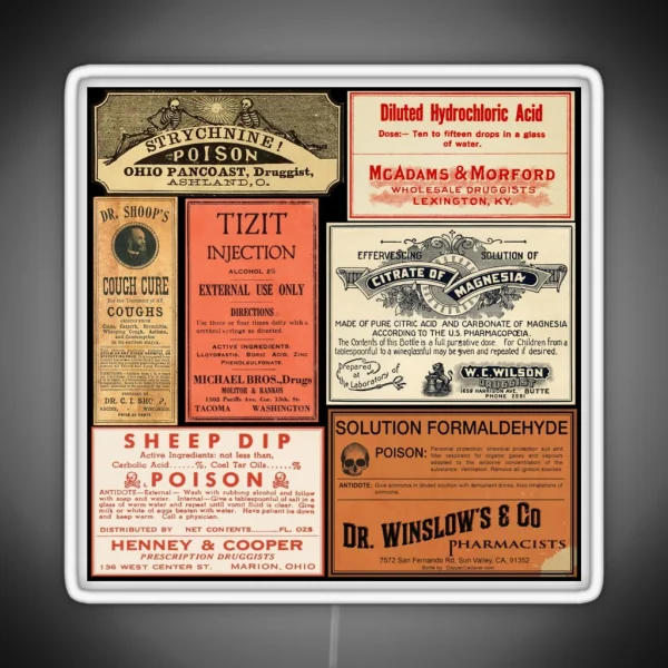 Vintage Drug Labels Poisons Of Yore RGB Neon Sign