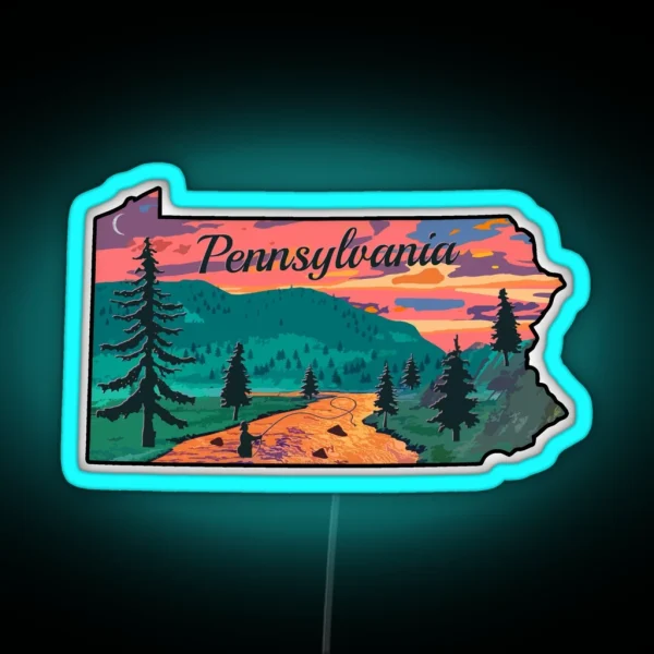 Vintage Fish Pennsylvania State Map PA Fly Fishing RGB Neon Sign