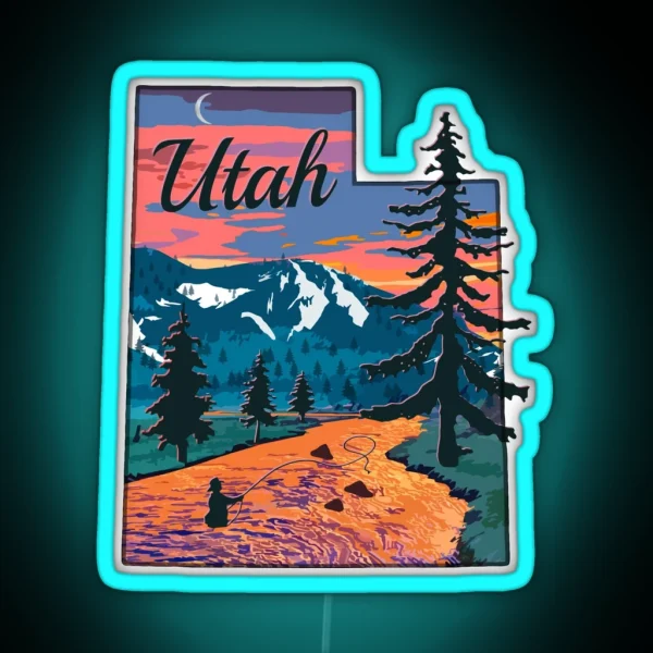 Vintage Fish Utah State Map UT Fly Fishing RGB Neon Sign