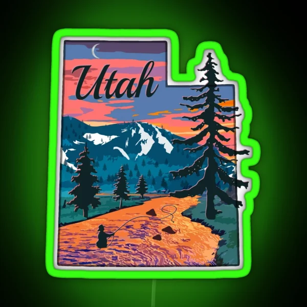 Vintage Fish Utah State Map UT Fly Fishing RGB Neon Sign