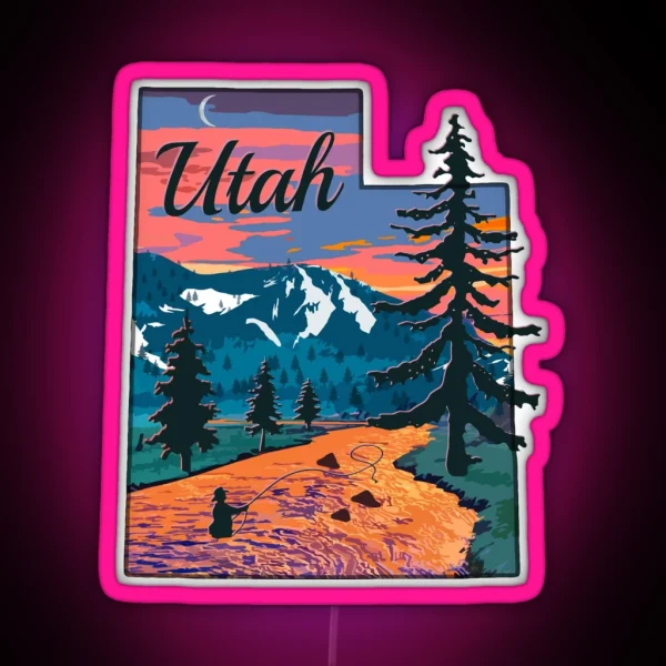 Vintage Fish Utah State Map UT Fly Fishing RGB Neon Sign