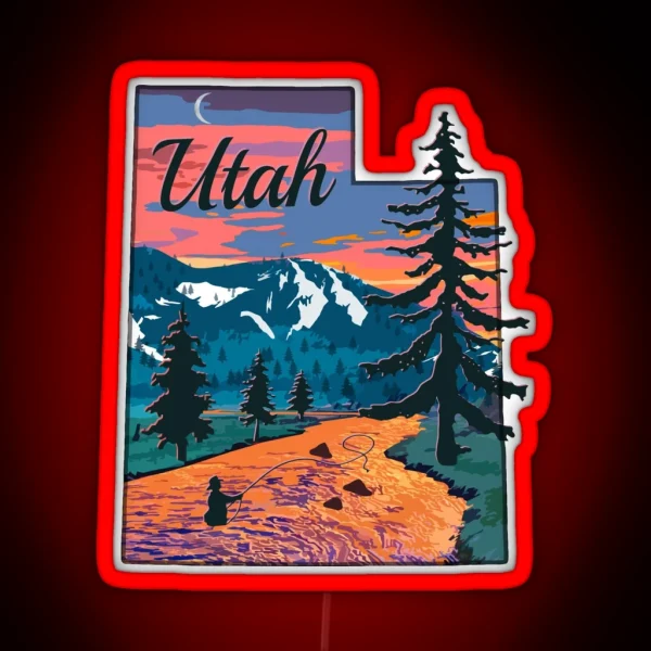 Vintage Fish Utah State Map UT Fly Fishing RGB Neon Sign