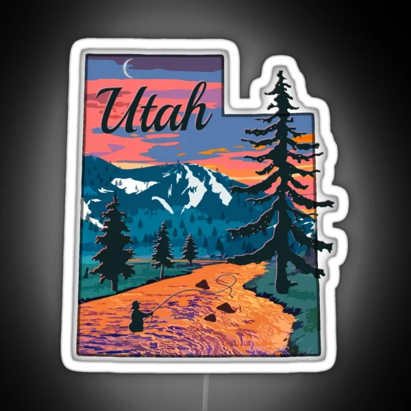 Vintage Fish Utah State Map UT Fly Fishing RGB Neon Sign