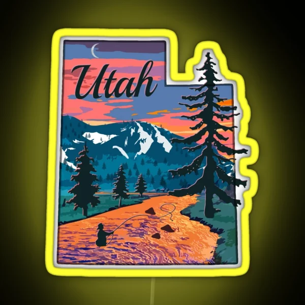 Vintage Fish Utah State Map UT Fly Fishing RGB Neon Sign