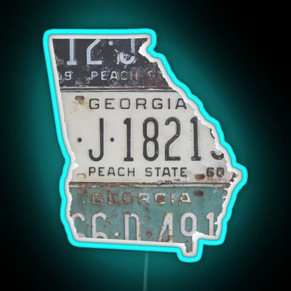 Vintage Georgia License Plates RGB Neon Sign