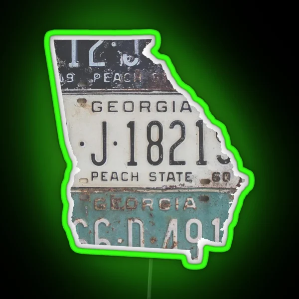 Vintage Georgia License Plates RGB Neon Sign