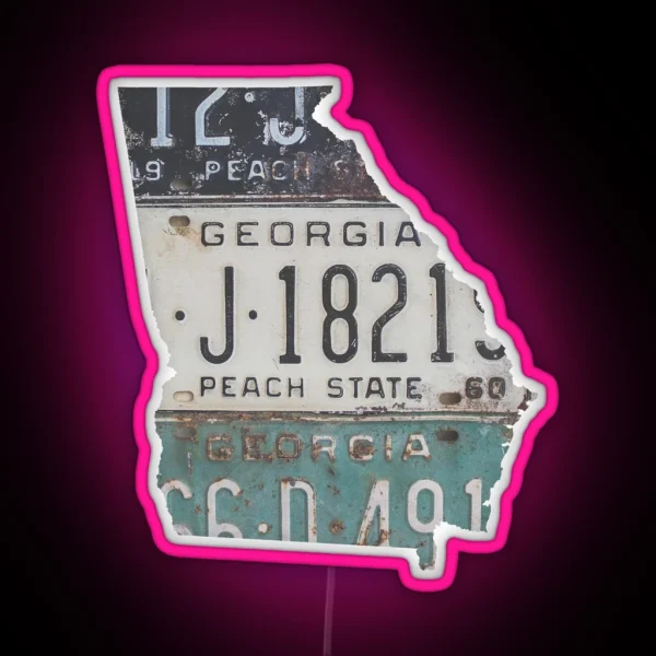 Vintage Georgia License Plates RGB Neon Sign