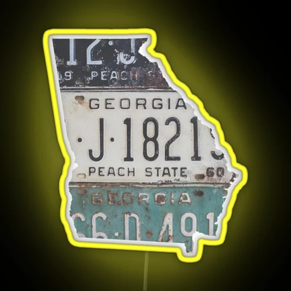 Vintage Georgia License Plates RGB Neon Sign