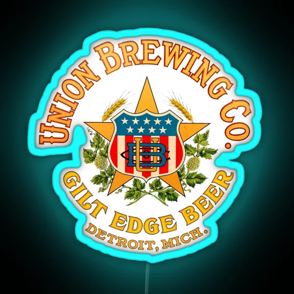 Vintage Gilt Edge Beer Unioin Brewing Co Detroit RGB Neon Sign
