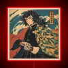 Vintage anime-style Giyu poster with glowing rainbow-colored neon lights effect.