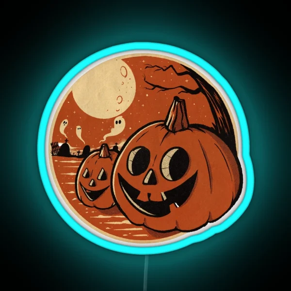 Vintage Halloween Pumpkin Scene RGB Neon Sign