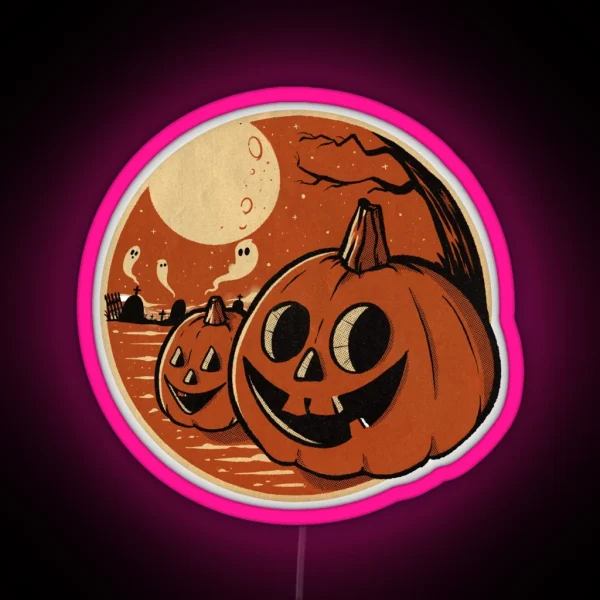 Vintage Halloween Pumpkin Scene RGB Neon Sign