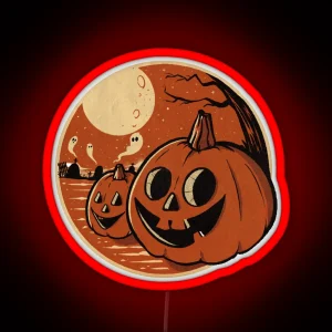 Vintage Halloween Pumpkin Scene RGB Neon Sign