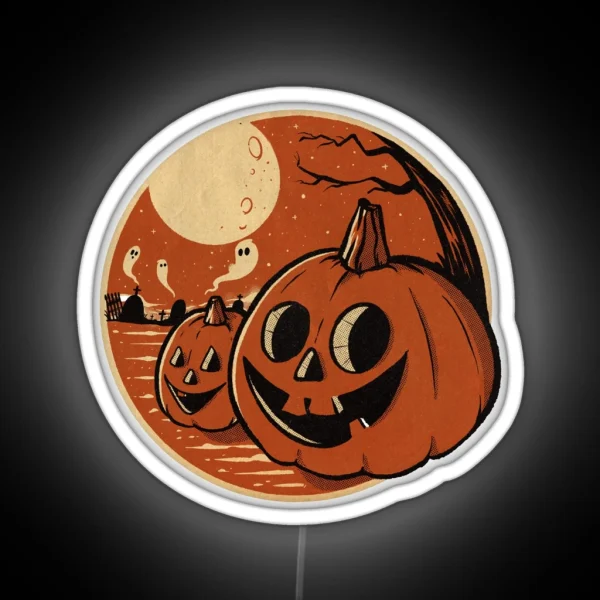 Vintage Halloween Pumpkin Scene RGB Neon Sign