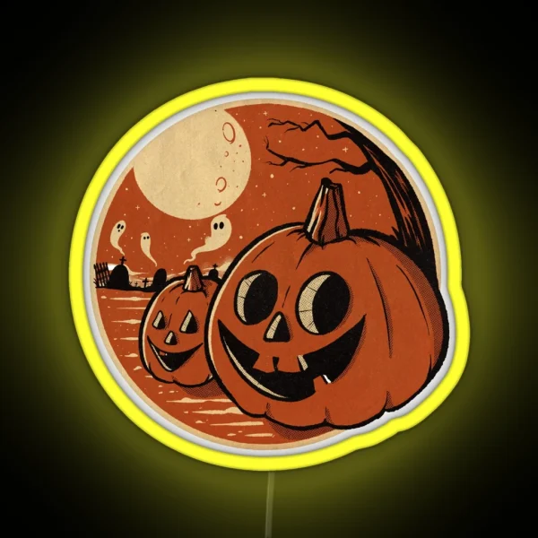 Vintage Halloween Pumpkin Scene RGB Neon Sign