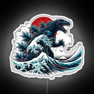 Vintage Japanese Godzilla Great Wave RGB Neon Sign