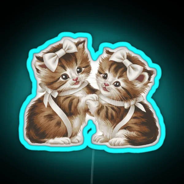 Vintage Kittens Wearing Bows Led RGB Neon Sign