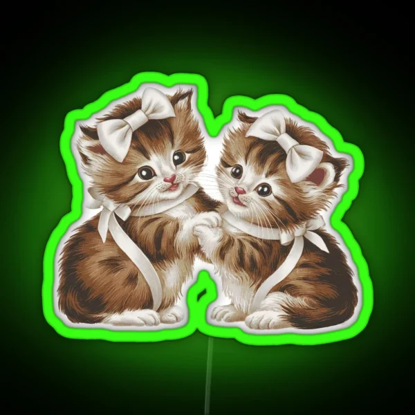 Vintage Kittens Wearing Bows Led RGB Neon Sign