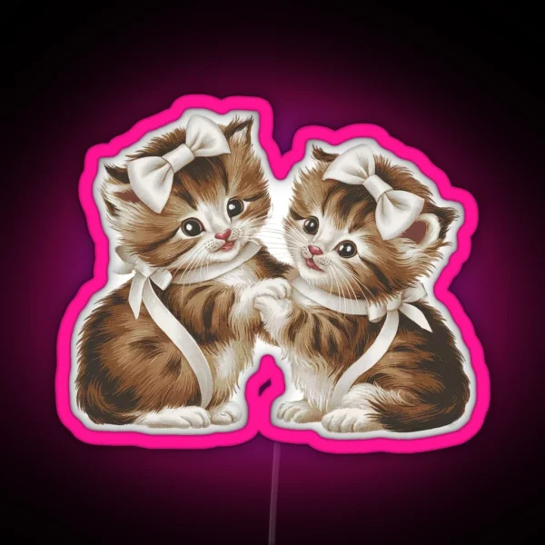 Vintage Kittens Wearing Bows Led RGB Neon Sign