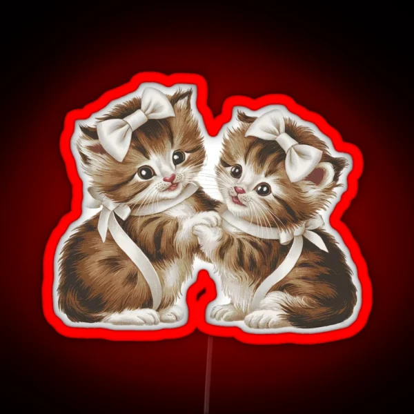 Vintage Kittens Wearing Bows Led RGB Neon Sign