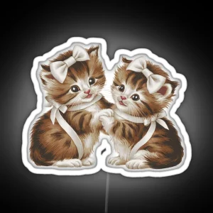 Vintage Kittens Wearing Bows Led RGB Neon Sign