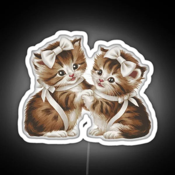 Vintage Kittens Wearing Bows Led RGB Neon Sign