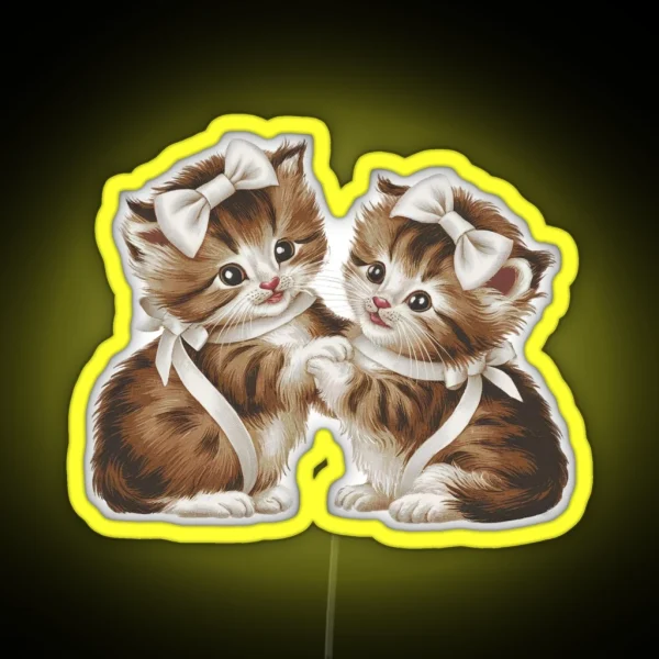 Vintage Kittens Wearing Bows Led RGB Neon Sign