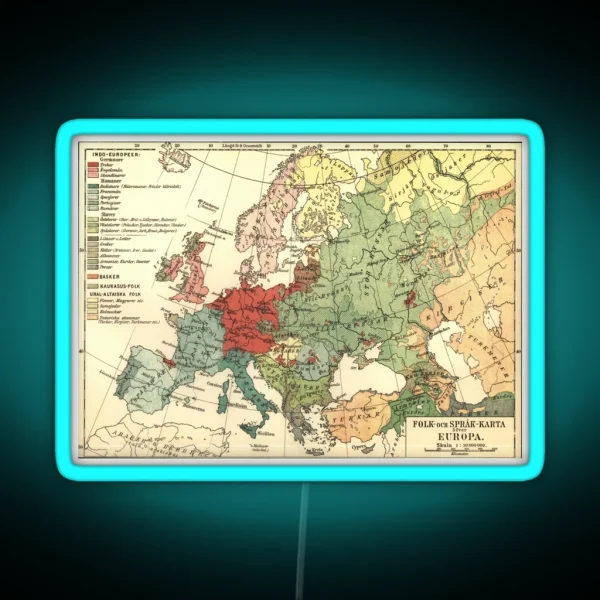 Vintage Linguistic Map Of Europe 1907 RGB Neon Sign
