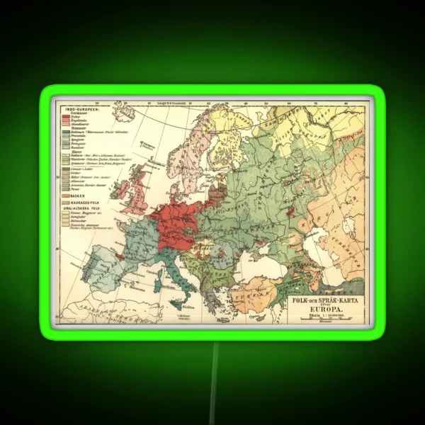 Vintage Linguistic Map Of Europe 1907 RGB Neon Sign