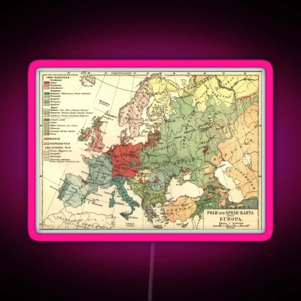 Vintage Linguistic Map Of Europe 1907 RGB Neon Sign