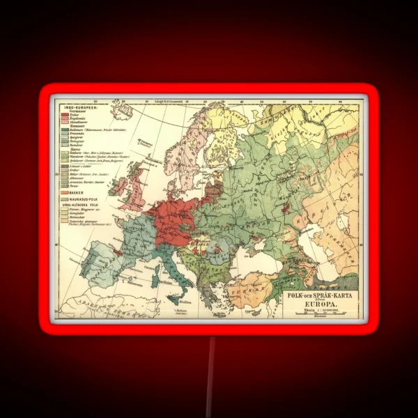 Vintage Linguistic Map Of Europe 1907 RGB Neon Sign