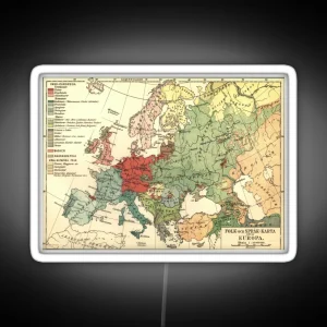 Vintage Linguistic Map Of Europe 1907 RGB Neon Sign