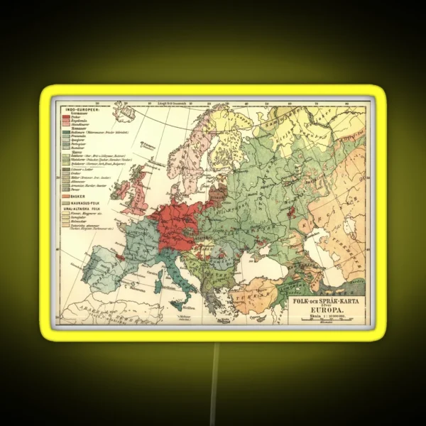 Vintage Linguistic Map Of Europe 1907 RGB Neon Sign