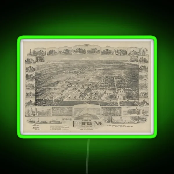 Vintage Map Of Prohibition Park 1898 RGB Neon Sign
