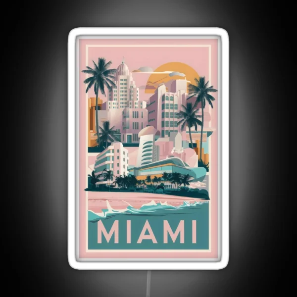 Vintage Miami Design With Neon 80s Vibes Miami Florida Travel Poster RGB Neon Sign