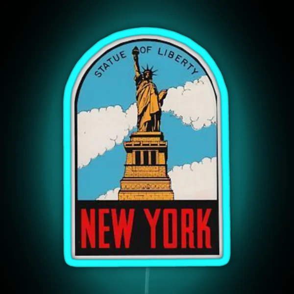 Vintage New York Statue Of Liberty Travel Decal RGB Neon Sign
