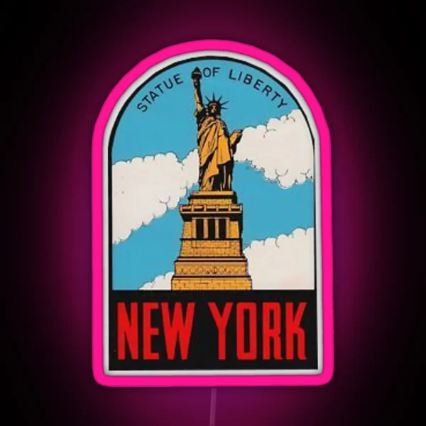 Vintage New York Statue Of Liberty Travel Decal RGB Neon Sign