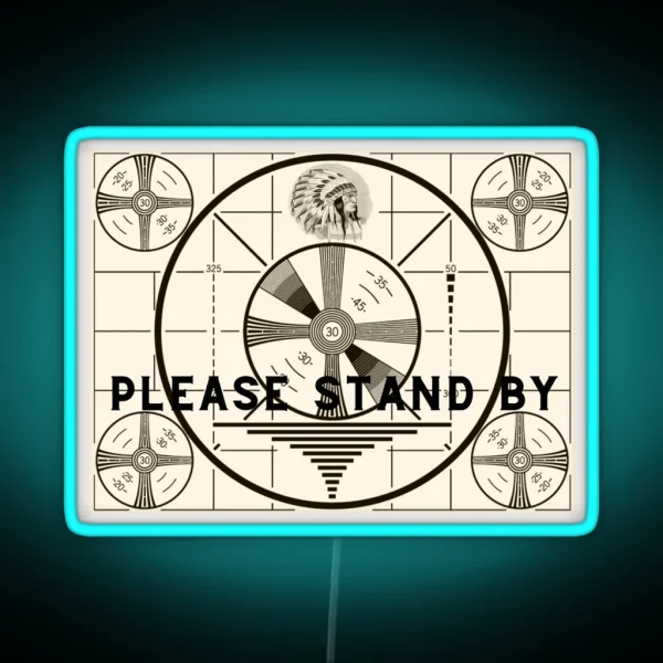 Vintage Old TV Indian Head Test Pattern Please Stand By RGB Neon Sign