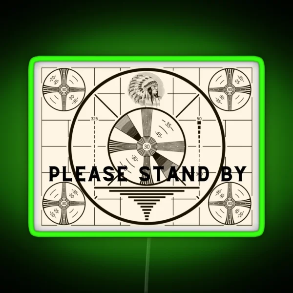 Vintage Old TV Indian Head Test Pattern Please Stand By RGB Neon Sign