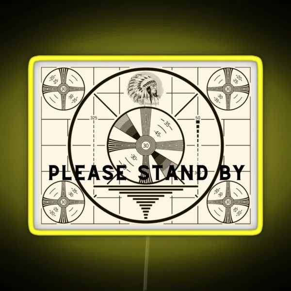 Vintage Old TV Indian Head Test Pattern Please Stand By RGB Neon Sign