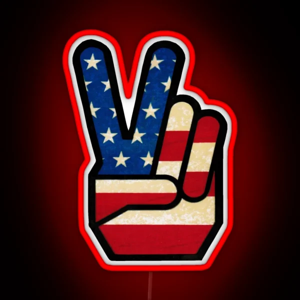 Vintage Peace Sign Fingers American Flag RGB Neon Sign
